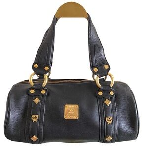 MCM Studded Heritage Boston Barrel Bag